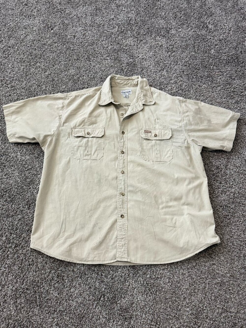 Vintage Carhartt S110STN Work Shirt Men's 2XL Tan Short Sleeve Utility